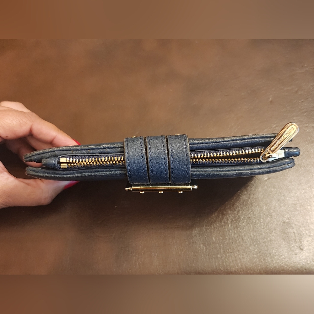 Michael Kors Wallet Navy Blue with Gold Buckle - Picture 3 of 16